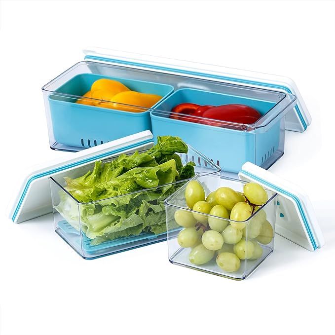 Lille Home Stackable Produce Saver, Organizer Bins/Storage Containers with Removable Drain Tray, ... | Amazon (US)