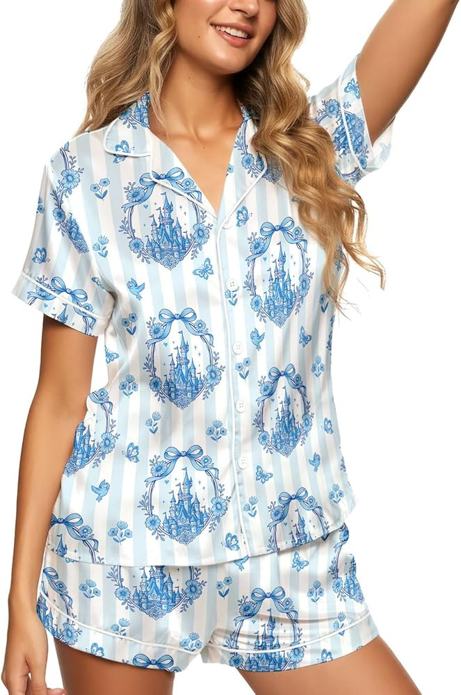 Women's Short Satin Pajama Cute Pajamas, Silky Lightweight Satin Sleepwear | Amazon (US)