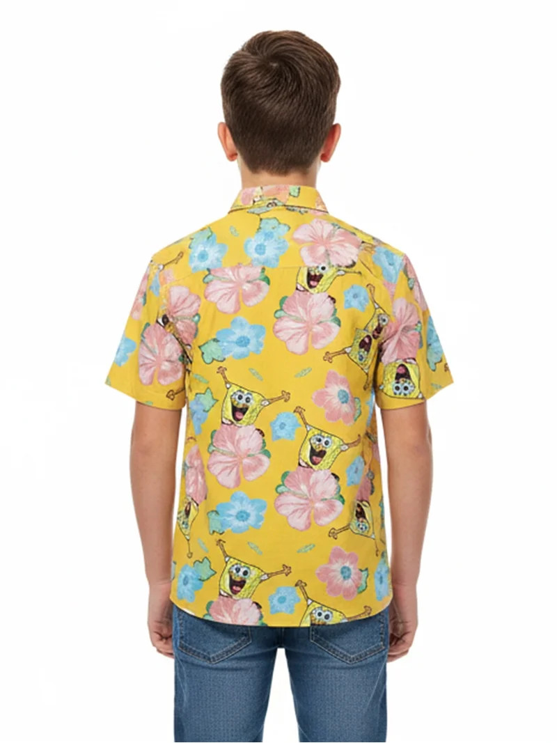 SpongeBob SquarePants Boys Cotton Graphic Button Up Shirt with Short Sleeves, Sizes 4-18 - Walmar... | Walmart (US)