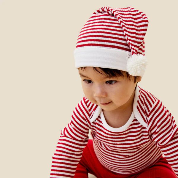 Ruby Striped Bodysuit, Santa Joggers & Elf Hat | Baby Mori