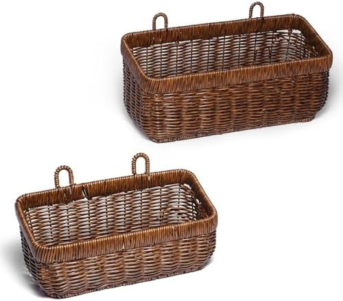Hanging Wall Baskets, Brown Wicker Baskets for Garlic Ginger Eggs Onions Fruits, fit for Kitchen ... | Amazon (US)