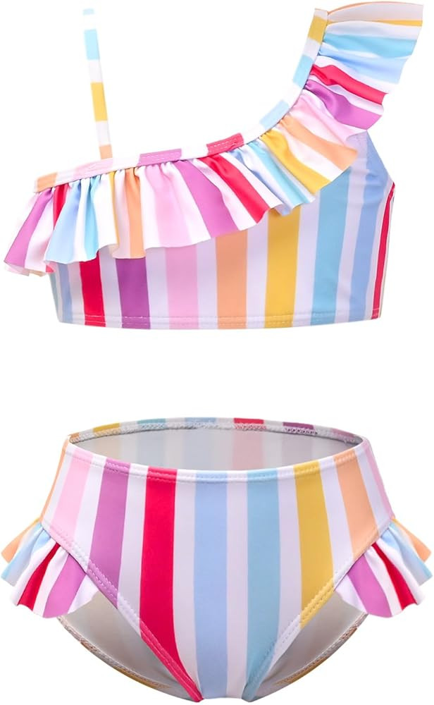 CHILDRENSTAR Girls One Shoulder Swimsuits Kids Two Piece Bathing Suits Beach Pool Swimwear | Amazon (US)