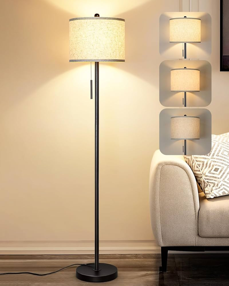 Floor Lamp for Living Room, 63in Black Standing Lamp, 3-Way Dimmable Floor Lamp for Bedroom, Tall... | Amazon (US)