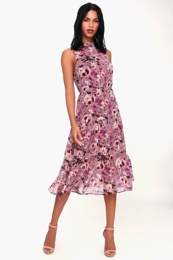 In My Dreams Mauve Floral Print Midi Dress | Lulus (US)