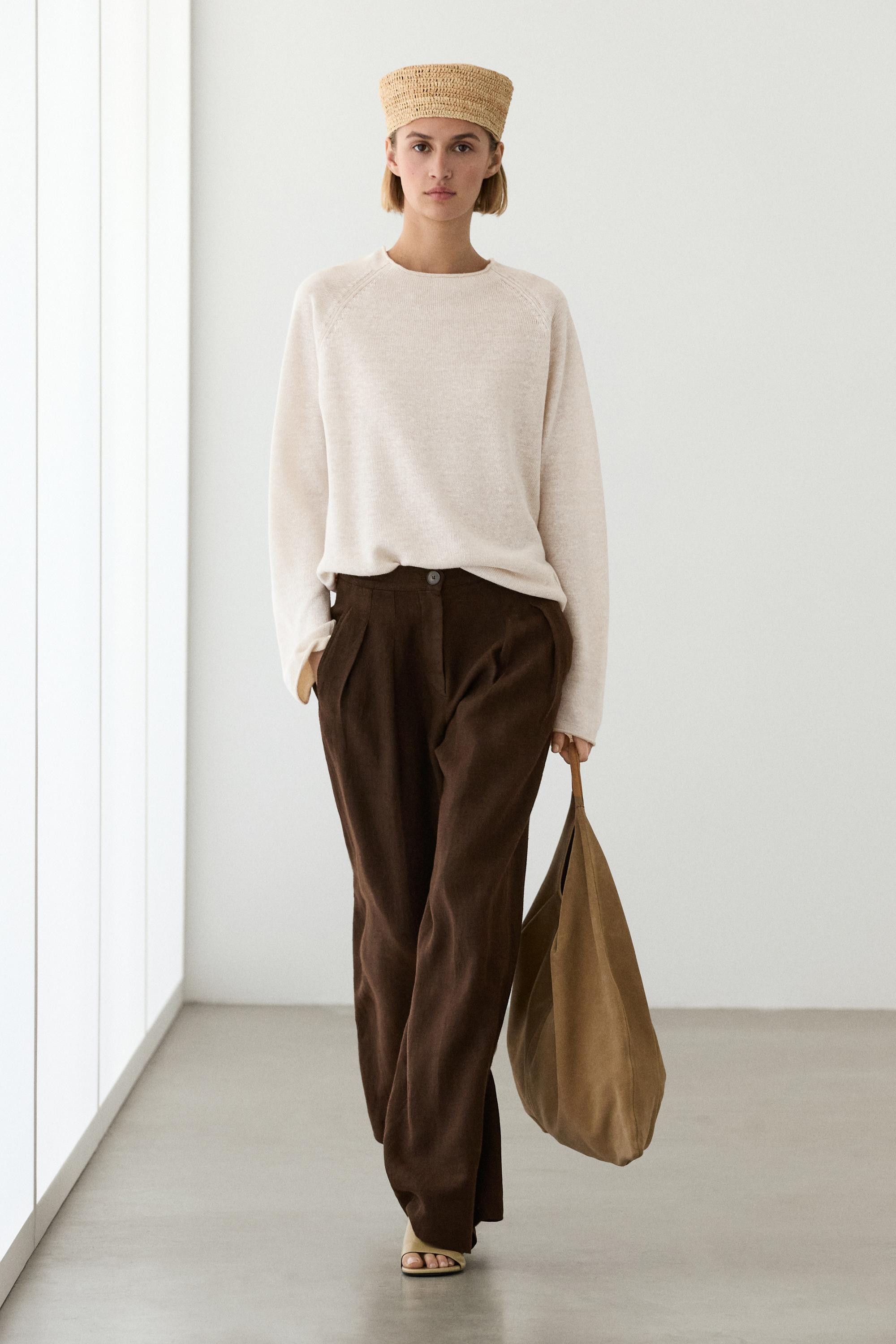 100% linen wide-leg pleated trousers | Massimo Dutti UK