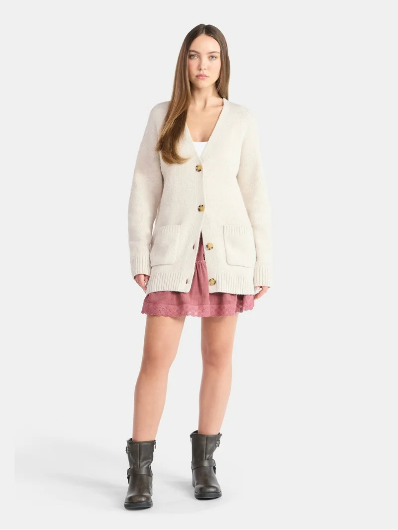 No Boundaries Button-Front Grandpa Cardigan, Women's | Walmart (US)
