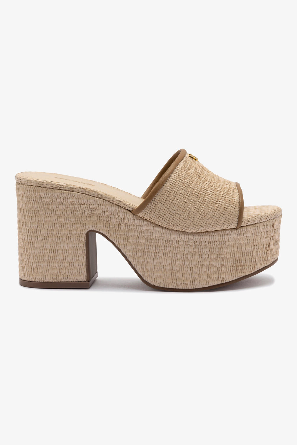 Miso Platform Sandal In Natural Raffia and Hazelnut Trimming | Larroude