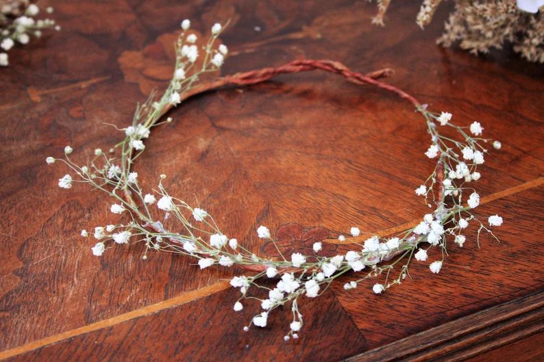 Babys Breath Crown, REAL dried flowers crown, Dried Babys Breath wreath, Real dried flower crown,... | Etsy (US)