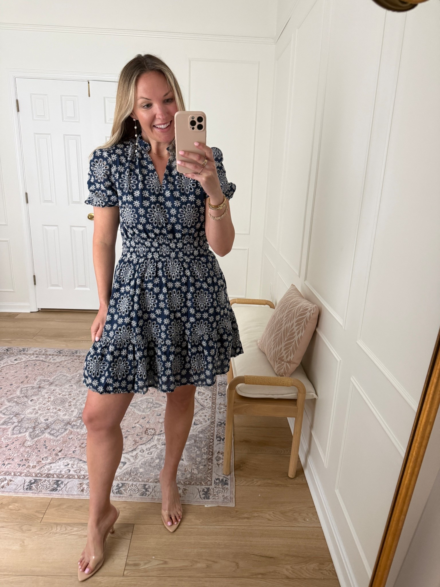 Love the sleeve coverage of this short dress! You can wear a normal bra too! Wearing a med 