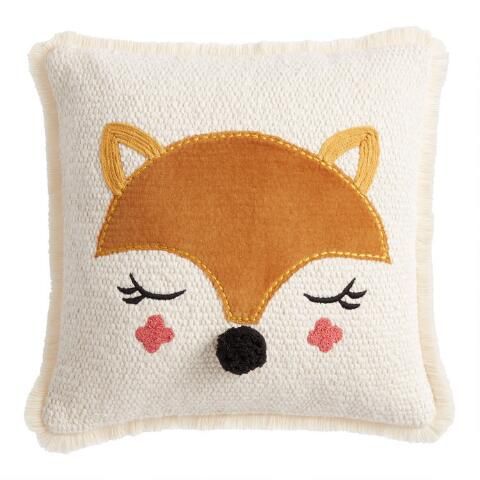 Ivory And Tan Fox Velvet Throw Pillow | World Market