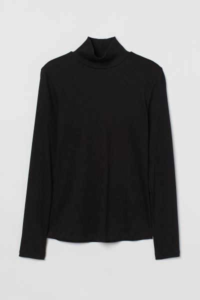 Ribbed polo-neck top - Black - Ladies | H&M GB | H&M (UK, MY, IN, SG, PH, TW, HK)