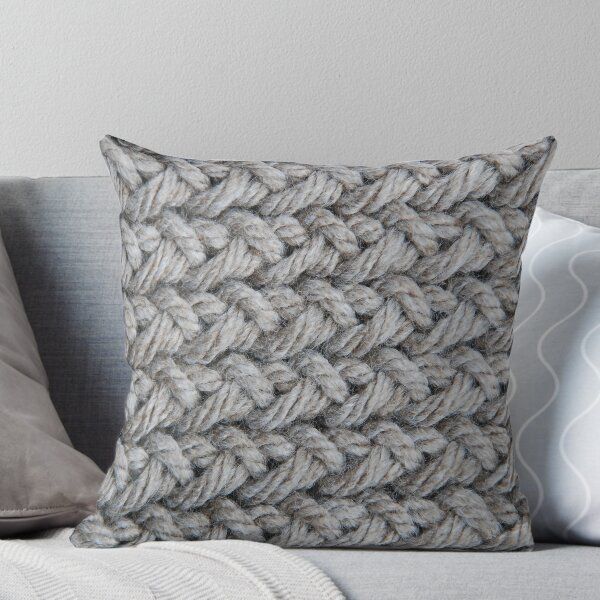 Hip grey sweater texture chunky knit Throw Pillow | RedBubble US