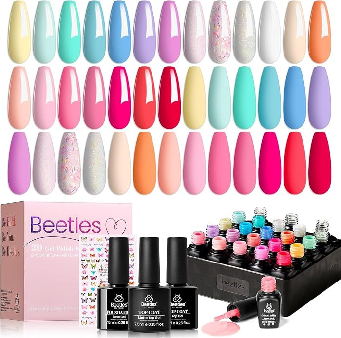 Beetles Gel Nail Polish Set, 20 Colors Pastel Pink Blue Purple Green Yellow Nude Summer Nail Poli... | Amazon (US)