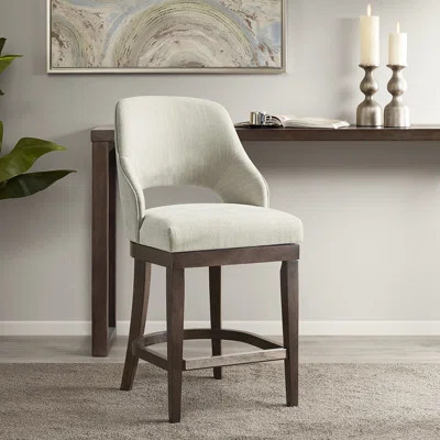 Stylish Open Back Counter Stool In Cream Upholstery With Solid Wood Legs - Metal Cover Modern Swivel And Shielding | Wayfair North America
