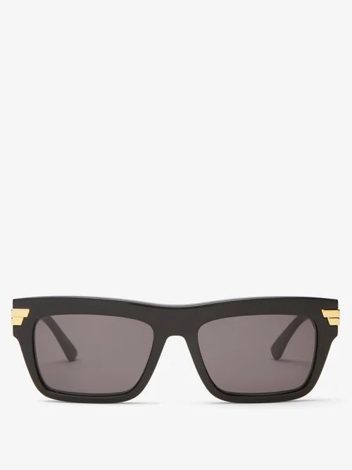 Bottega Veneta - Rectangular Acetate Sunglasses - Womens - Black Grey | Matches (US)