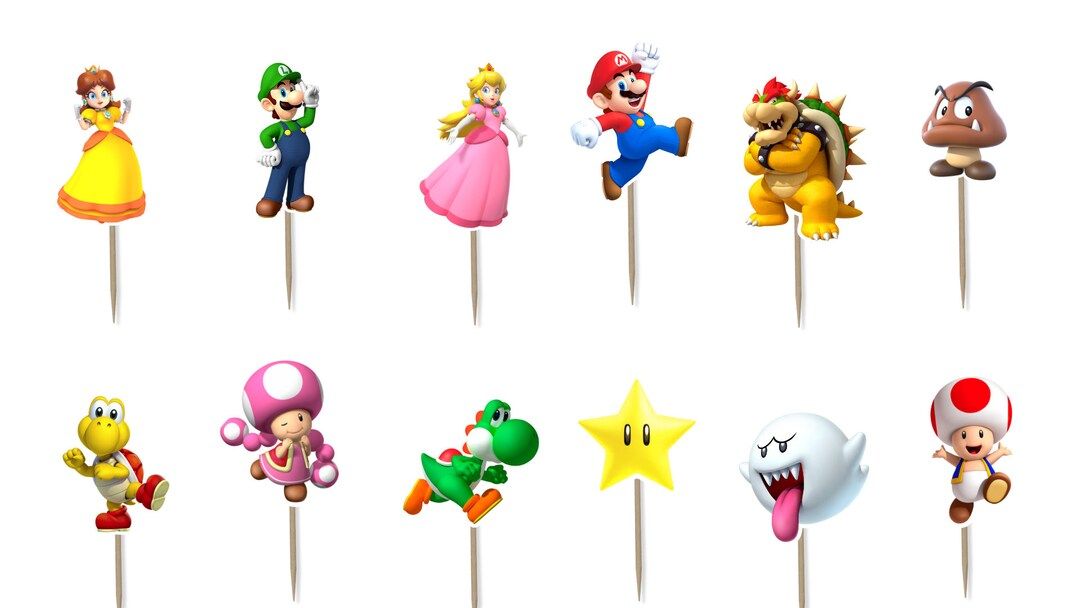 Mario Cupcake Toppers 12pc 24 Pc 36pc - Etsy | Etsy (US)