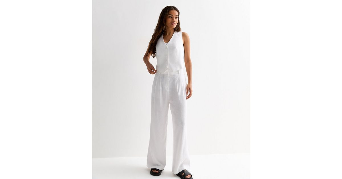 Petite White Linen Blend Wide Leg Trousers
						
						Add to Saved Items
						Remove from Save... | New Look (UK)