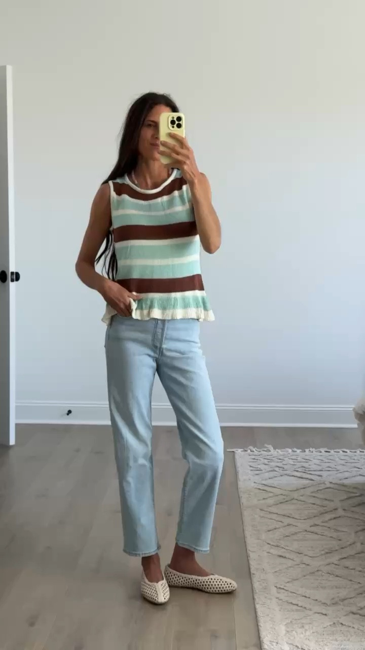 If you want a simple outfit that looks put together without trying, this is it. Lightweight sweater tank, high rise straight jeans, and woven flats for that effortless everyday style that works all season long.

#LTKootd #LTKSeasonal #LTKdayinmylife