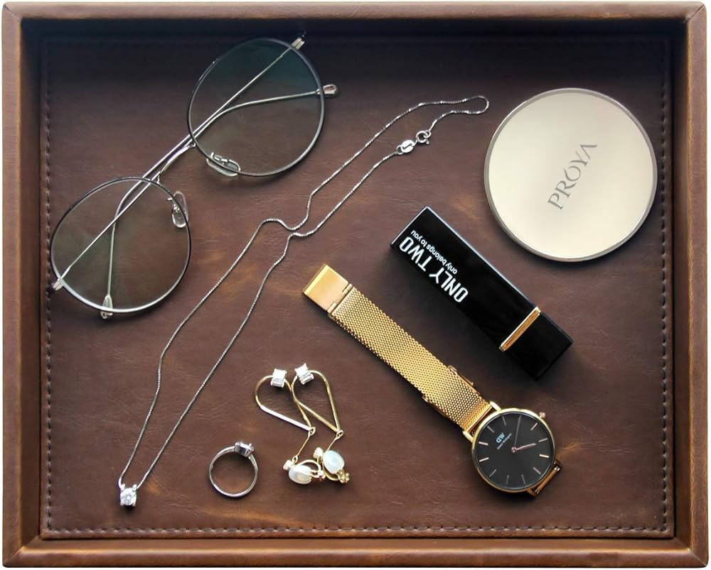 Vixdonos Leather Valet Tray,Rectangular Catchall Tray,Counter Organizer for Key,Jewelry,Perfume,G... | Amazon (US)