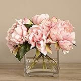 BLOOMR Artificial Glass Potted Large Pink Rose Peony Flower Arrangement, Trendy Luxury Silk Fabric D | Amazon (US)