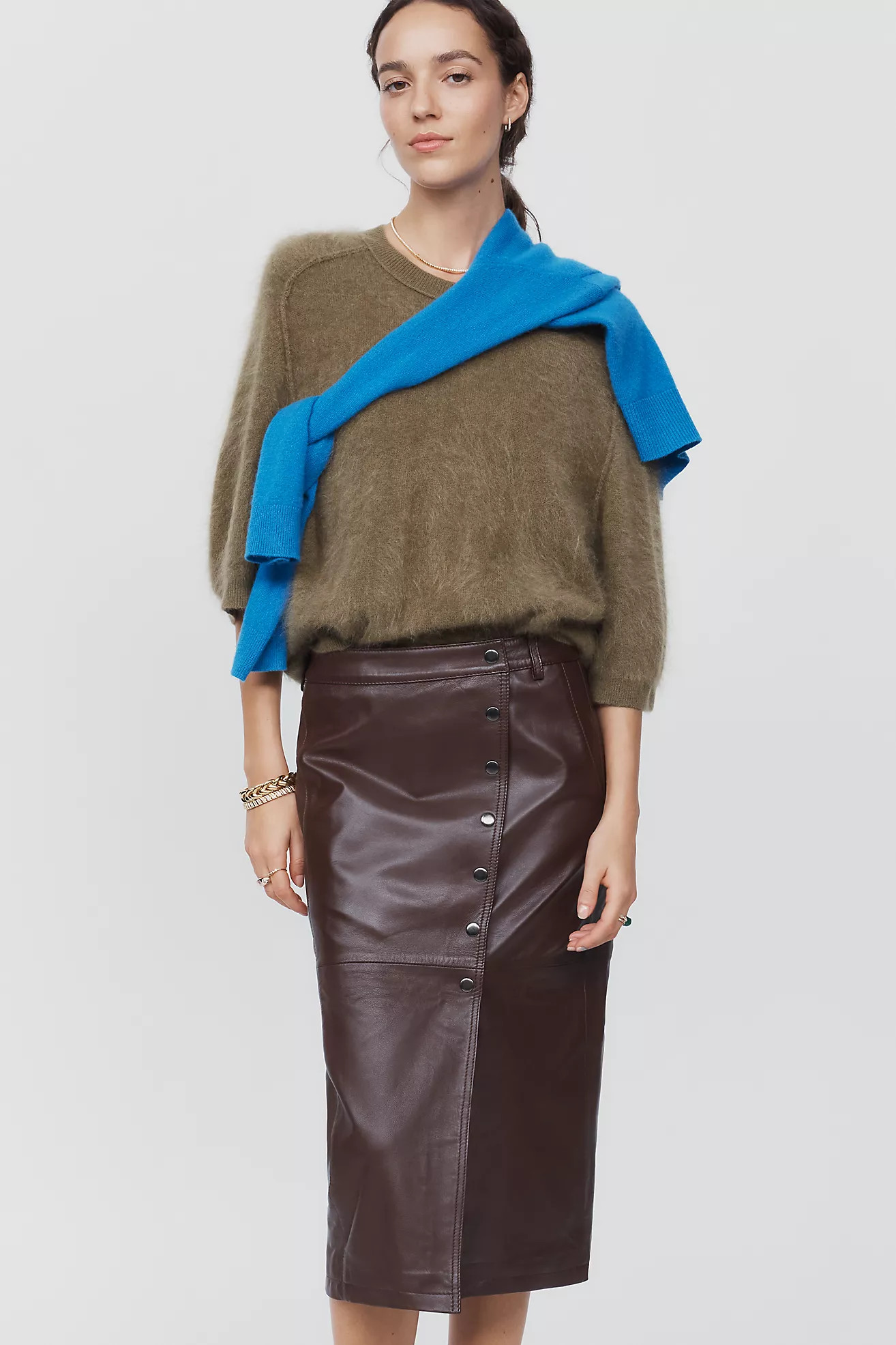 Leather Snap Front Pencil Skirt | Anthropologie (US)