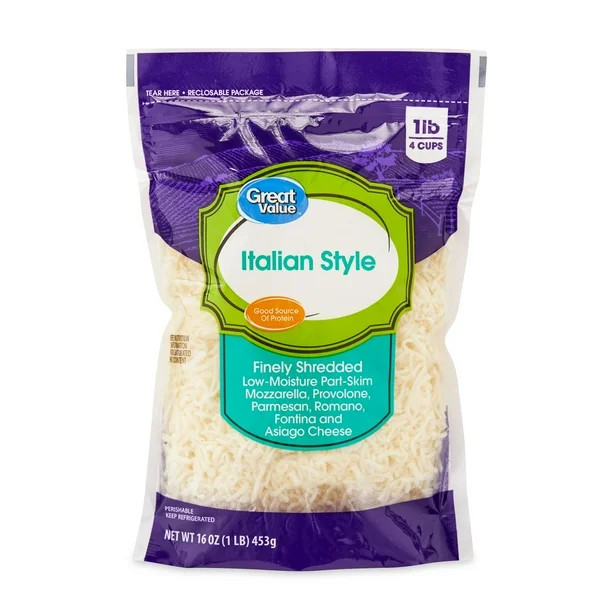 Great Value Finely Shredded Italian Style Cheese, 16 oz - Walmart.com | Walmart (US)