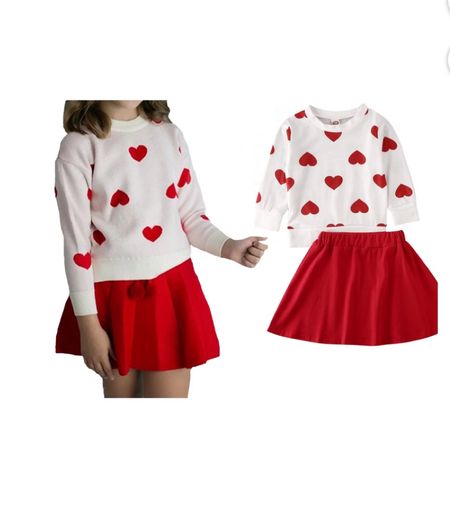 V-Day Outfit for Girls, Red and White Clothing for Kids, Red Skirt, Cute, Girls Clothing #valentinesday #walmart #walmartfind 
