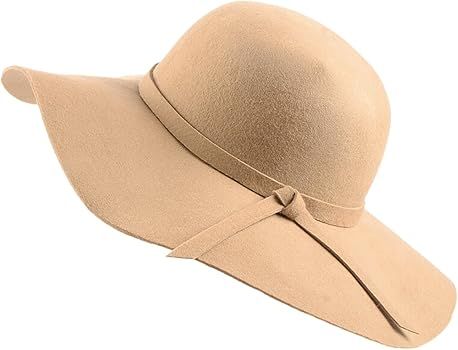Women's Foldable Wide Brim Felt Bowler Fedora Floopy Wool Hat | Amazon (US)