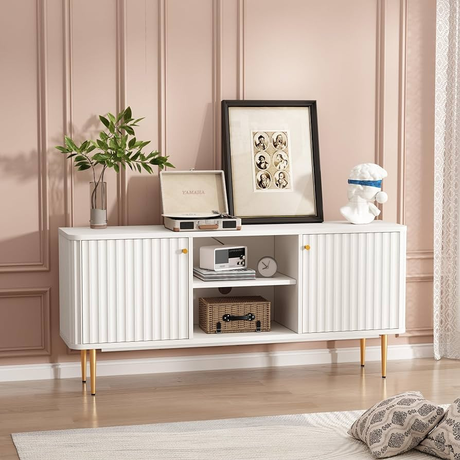 ARTPOWER White TV Stand for 65 inch TV Console Table with Storage, Mid Century Modern Entertainme... | Amazon (US)