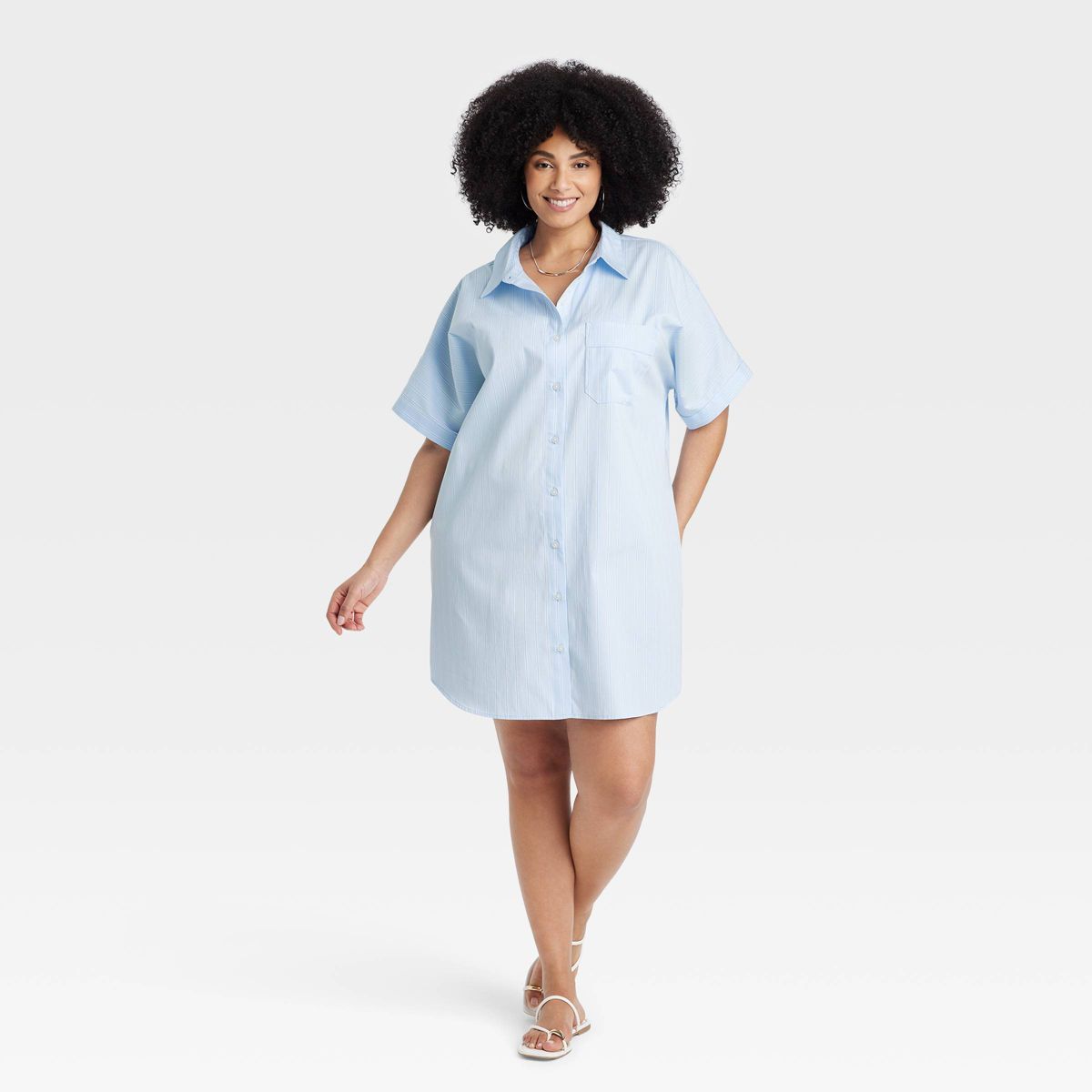 Women's Easy Woven Mini Shirtdress - A New Day™ Blue Striped 2X | Target