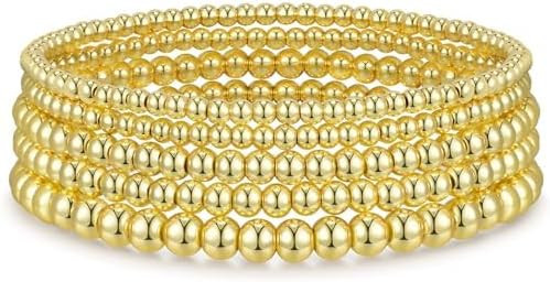 Gold Bracelets for Women Gold Bracelet Stack Pearl Beaded Bracelets for Women 14K Gold Plated Str... | Amazon (US)