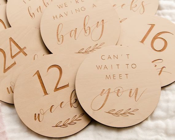 Wooden Pregnancy Milestone Cards - Set of 14 - Engraved - Newborn - Gift Idea - Baby Shower - Gen... | Etsy (US)