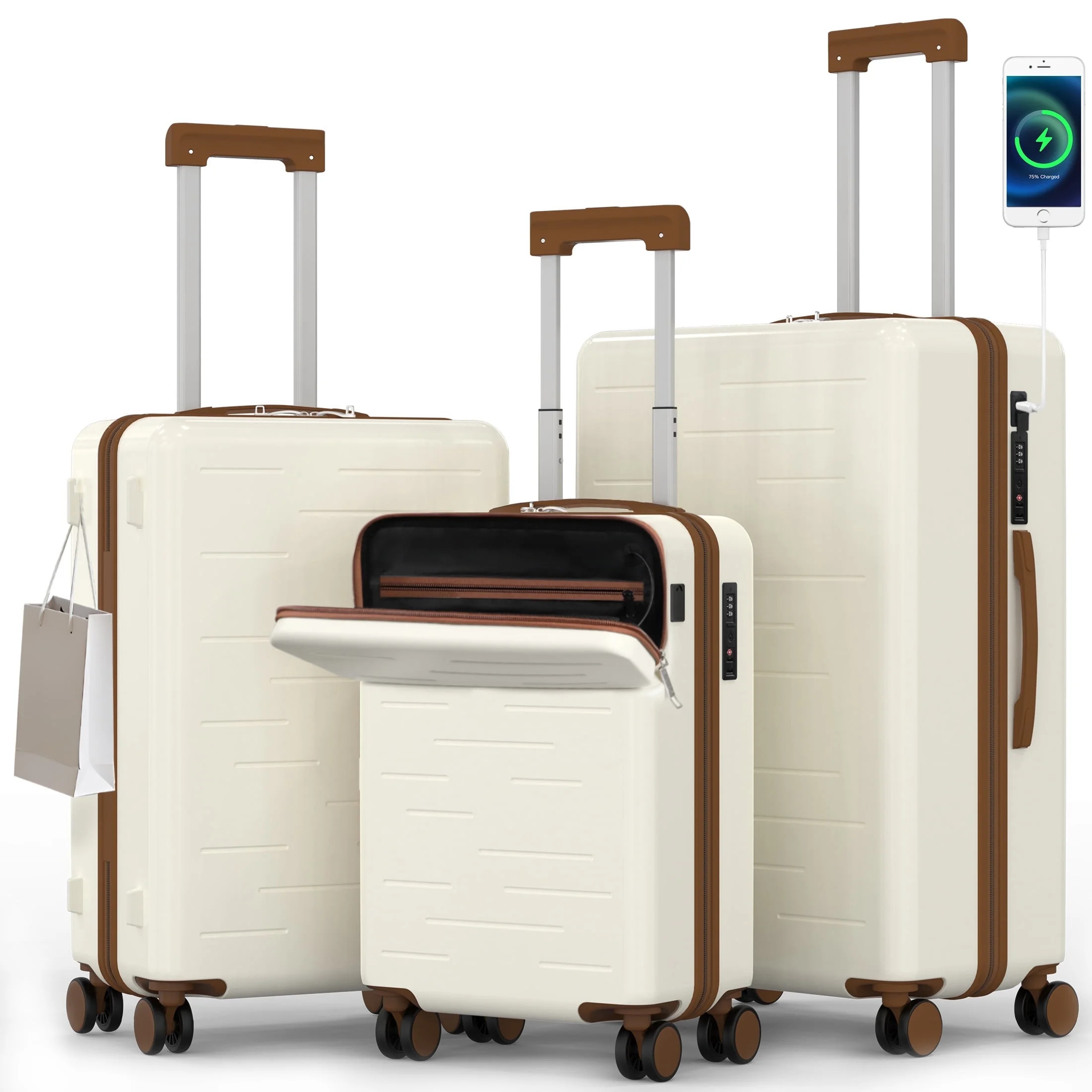 Nefoso 3 Piece Luggage Sets, Carry on Luggage 20 in 24 in 28 in Suitcase with TSA USB Port Spinne... | Walmart (US)