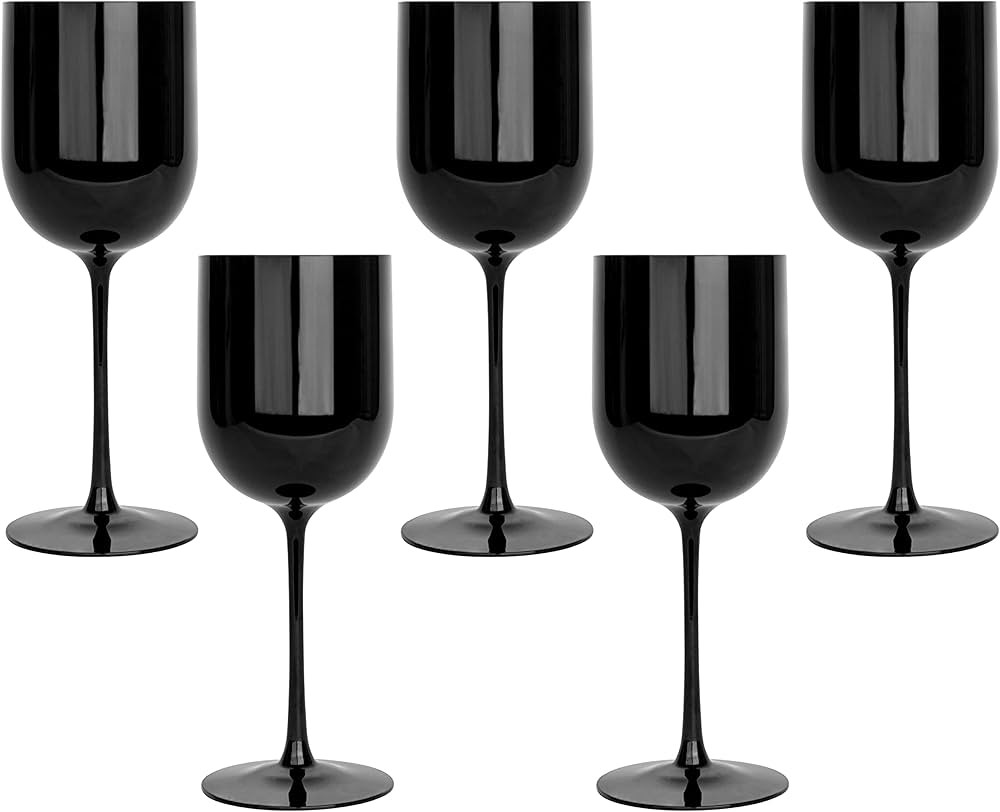 PLASTICPRO Black Plastic Wine Glasses Set of 10 Elegant Wine Goblets Hard Plastic Wine Cups on St... | Amazon (US)