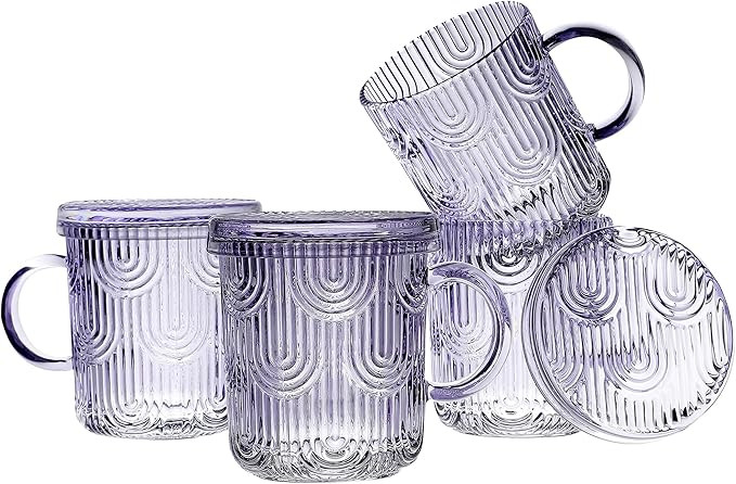 Lysenn Glass Coffee Mugs Set of 4 - Premium Crystal Glass Mugs with Lids – Unique Design Coffee... | Amazon (US)