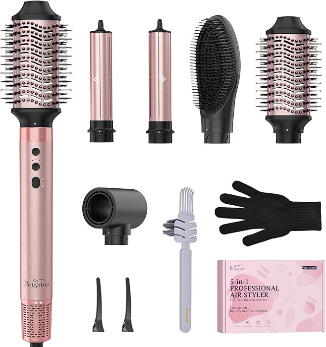 Brightup 5 in 1 Air Styler, 1400W High Speed Hair Dryer Brush, Professional Automatic Hair Curler... | Amazon (US)