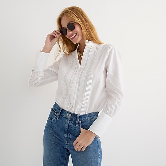 Lace-front button-up shirt | J. Crew US