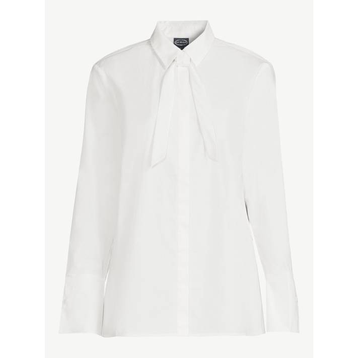Scoop Women's Tie Neck Button Front Poplin Tunic Shirt with Long Sleeves, Sizes XS-XXL | Walmart (US)