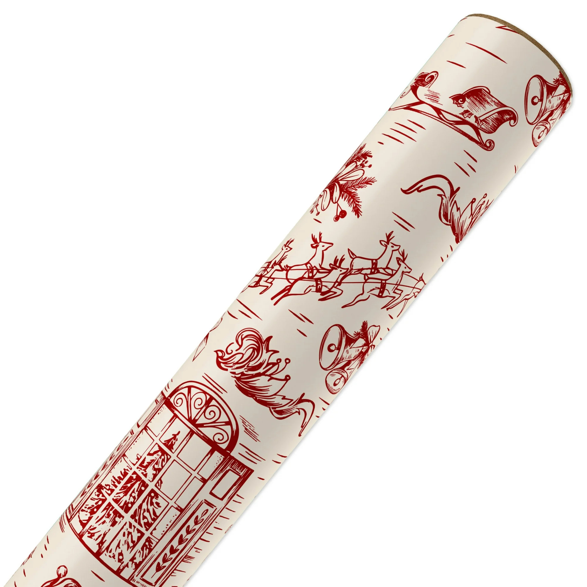 Red and Ivory Vintage Toile Art Christmas Wrapping Paper, 160 sq ft, by Holiday Time | Walmart (US)