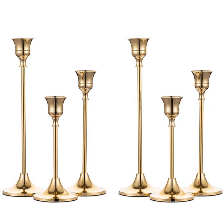 Nuptio Taper Candle Holders in Bulk, Goblet Brass Gold Candlestick Holders Set of 6, Decorative M... | Walmart (US)