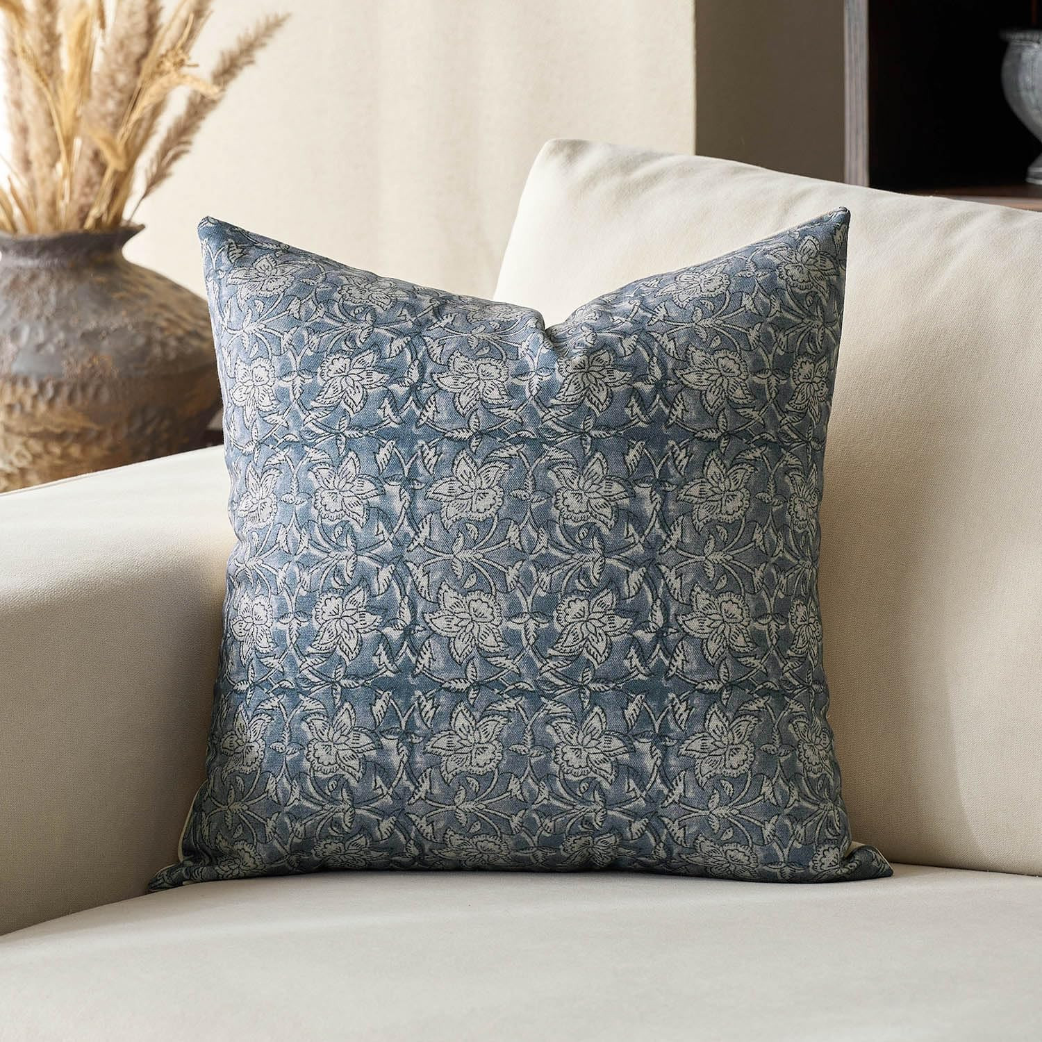 DOMVITUS Floral Pillow Covers 20x20 Throw Pillow Covers Block Print Vintage Decorative Neutral Pi... | Amazon (US)