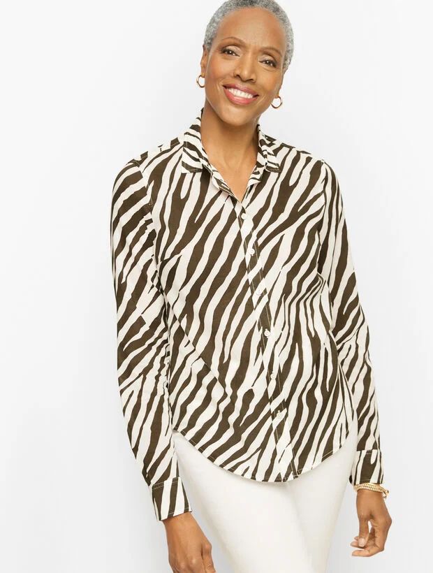 Cotton Button Front Shirt - Striking Zebra | Talbots