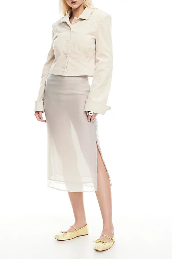 Lioness Paradise Side-Slit Sheer Midi Skirt in Oyster, Women's at Urban Outfitters | Urban Outfitters (US and RoW)