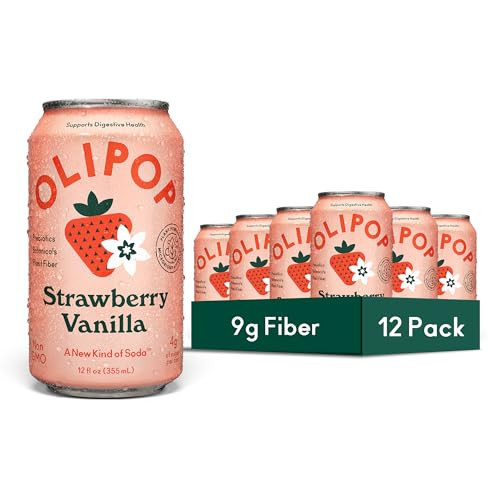 OLIPOP Prebiotic Soda Pop, Strawberry Vanilla, A New Kind of Soda Packed with Prebiotics, Fiber, and Botanicals, Gluten Free, GMO Free, 12oz (12-Cans) | Amazon (US)