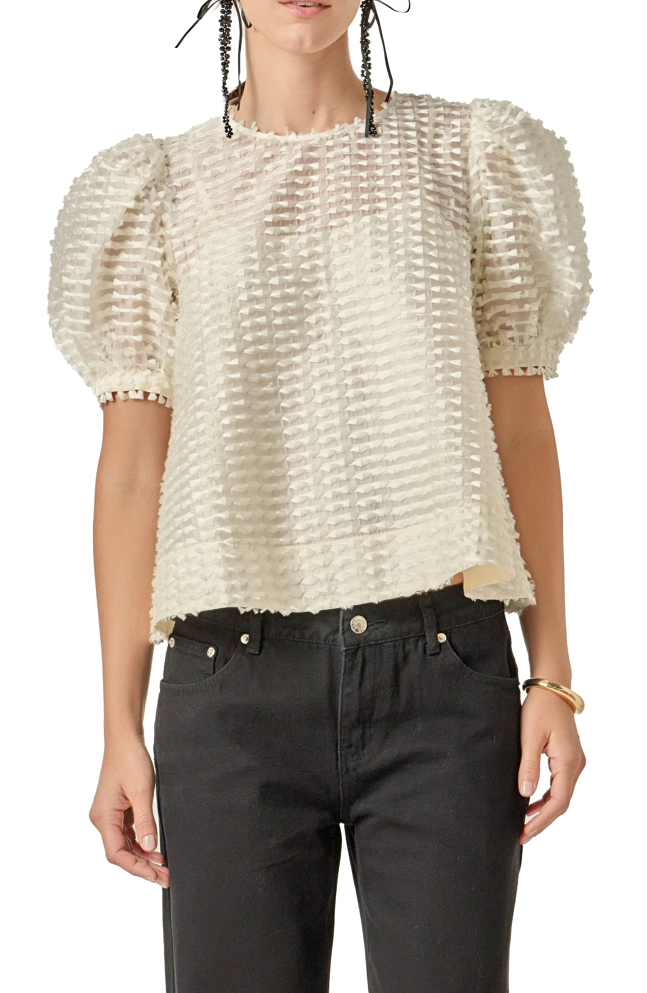 English Factory Embellished Puff Sleeve Top (Women) | Nordstrom | Nordstrom