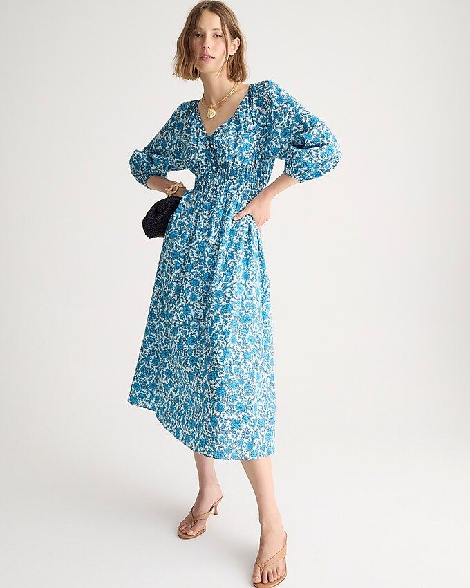 V-neck midi dress in blue blooms blockprint | J.Crew US