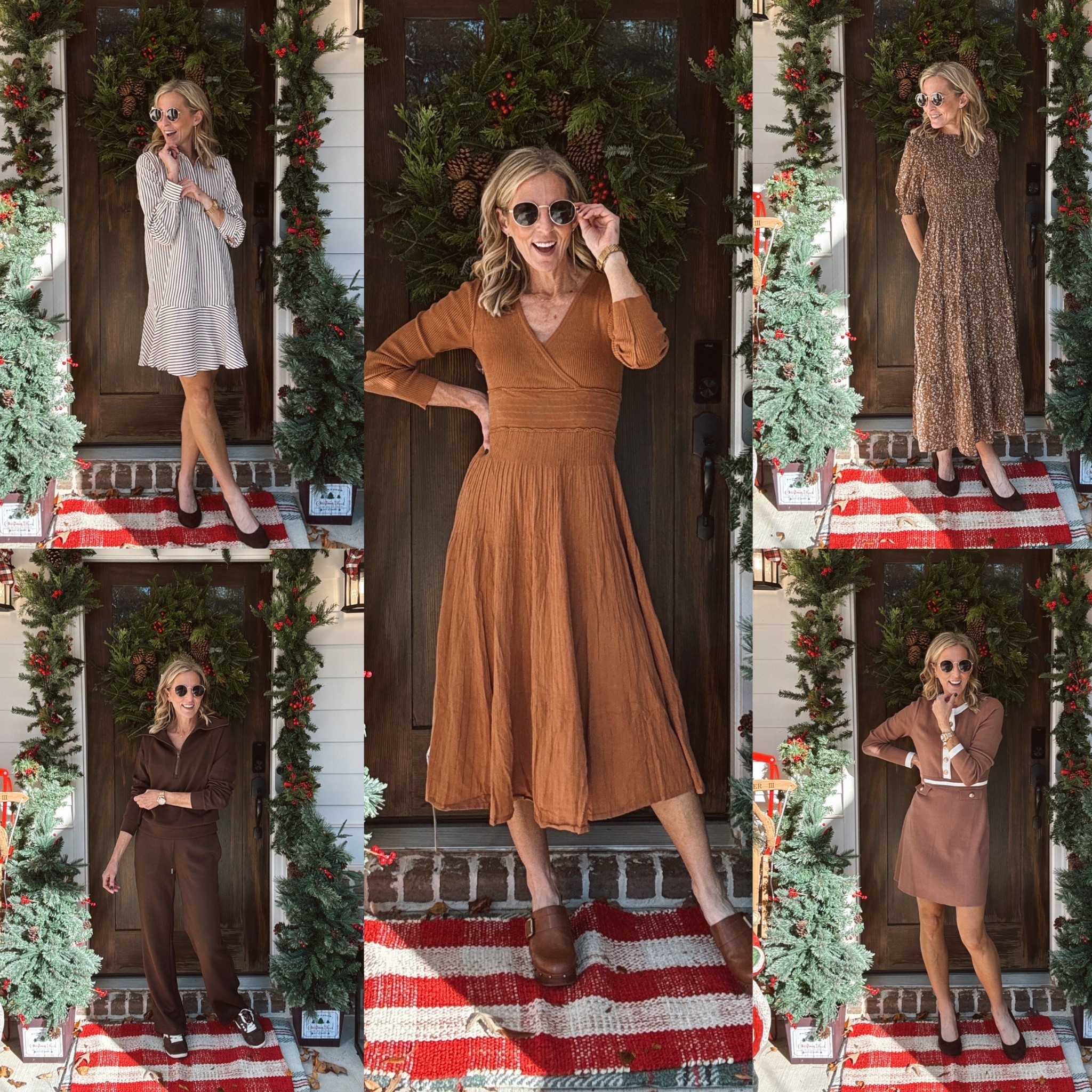 If you need Thanksgiving week outfits… Amazon understood the assignment. Holiday plans coming? These Amazon outfits are perfect for Thanksgiving, Friendsgiving, holiday shopping, and all the cozy in-between moments. Every look comes in multiple colors, and several run as small as an XS. Whether you’re hosting, traveling, or just need something effortlessly cute, these are the pieces you’ll reach for all season long. Comment AMAZON and I’ll send everything straight to you.

WHERE TO WEAR EACH LOOK
Striped Shirt Dress Perfect for: Hosting something casual at home or a day in the office. 

Rust Wrap Midi Dress (center)
Perfect for: Thanksgiving dinner, Church + holiday programs, or your Christmas card photo

Brown Floral Maxi Perfect for: Friendsgiving, Family photos, or Holiday concerts

Brown Collar Detail Shift Dress
Perfect for: Work Thanksgiving lunch or Sunday service

Brown Two-Piece Set (jogger + zip)
Perfect for: Travel days, Carpool days, Black Friday shopping, Cozy Thanksgiving weekend lounging

Affordable Amazon fall dresses, Thanksgiving outfits for women, Friendsgiving outfit ideas, holiday travel looks, cozy fall dresses, Amazon holiday fashion, neutral fall style, everyday fall outfits, teacher outfits, fall capsule wardrobe, brown fall dresses, Amazon sweater dresses, comfortable Thanksgiving outfit ideas, Amazon fashion finds under $50, holiday shopping outfits.

#LTKmomlife #LTKSeasonal #LTKHoliday