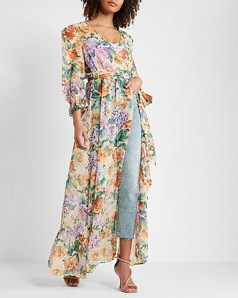 Floral Print Tie Waist Cover-Up | Express