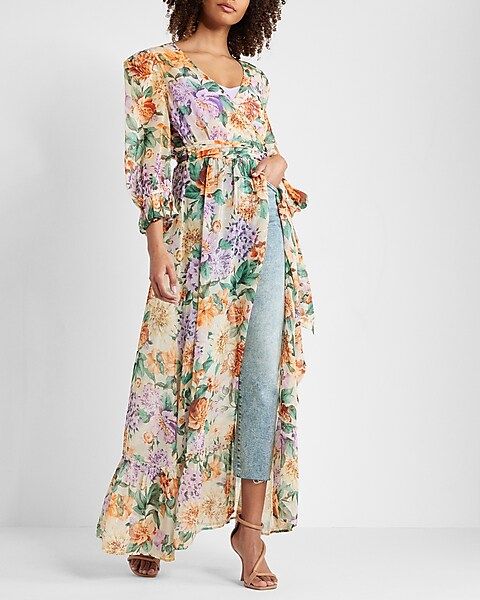 Floral Print Tie Waist Cover-Up | Express
