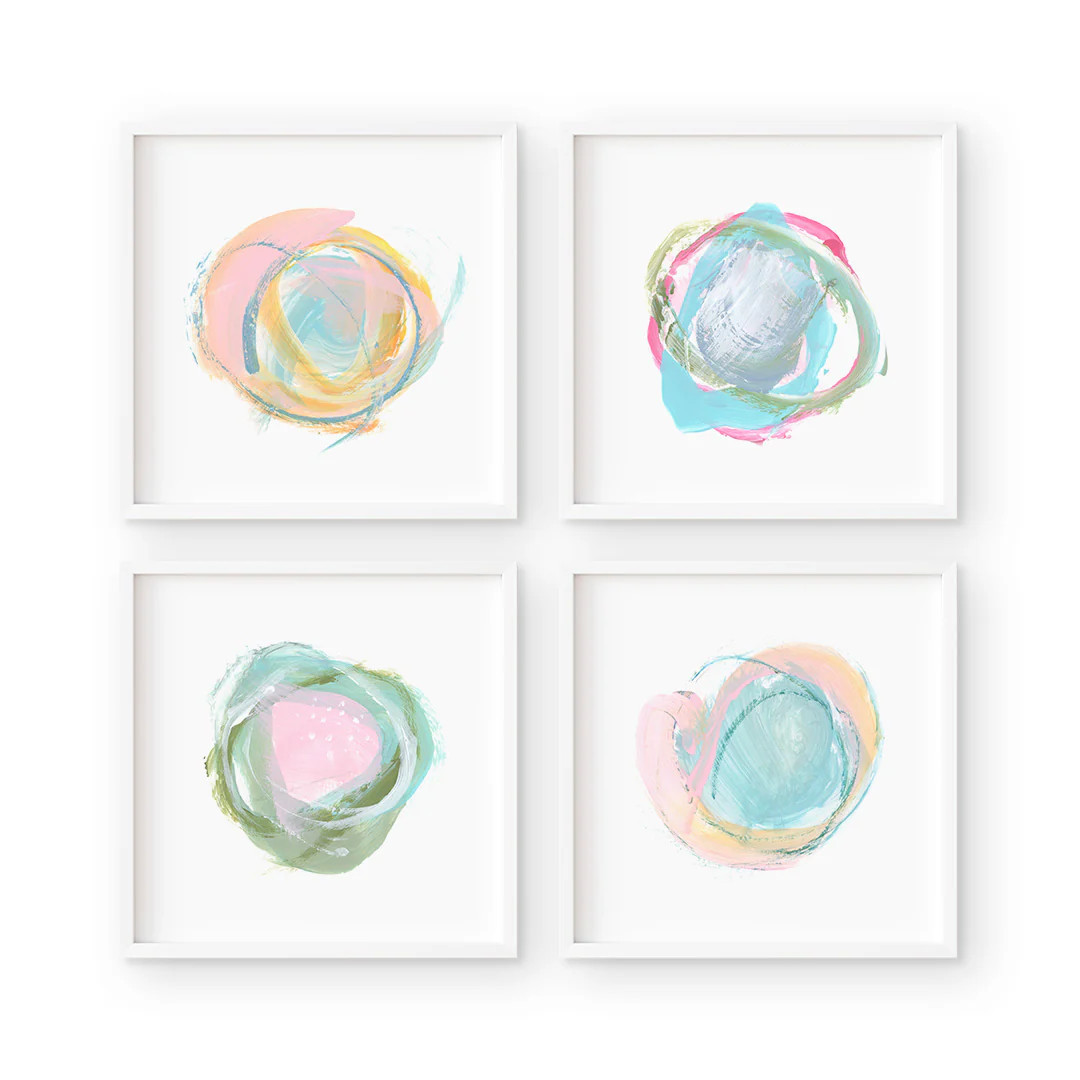 Abstract Circles Set of 4 High Quality Art Prints | Urban Garden Prints
